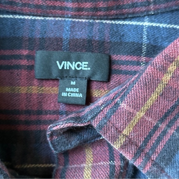 Vince Men’s Med Multicolor Plaid Brushed Flannel 2 Pocket Button Down Shirt - Picture 3 of 6